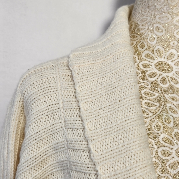 Isabella Bird Women Ivory Wool Blend Long Sleeve Open Front Ribbed Cardigan SZ S - Picture 4 of 13